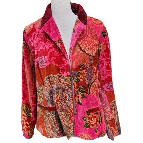 Pink Velvet Blazer Boho Size PM Colorful Comfort - Picture 1 of 10